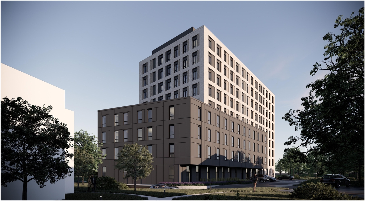 Rendering of building from page 7 of the file '2025-05-27 - Urban Design Brief - D07-12-25-0071'