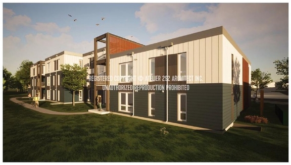 Rendering of building from page 30 of the file '2025-05-27 - Urban Design Brief - D07-12-25-0071'