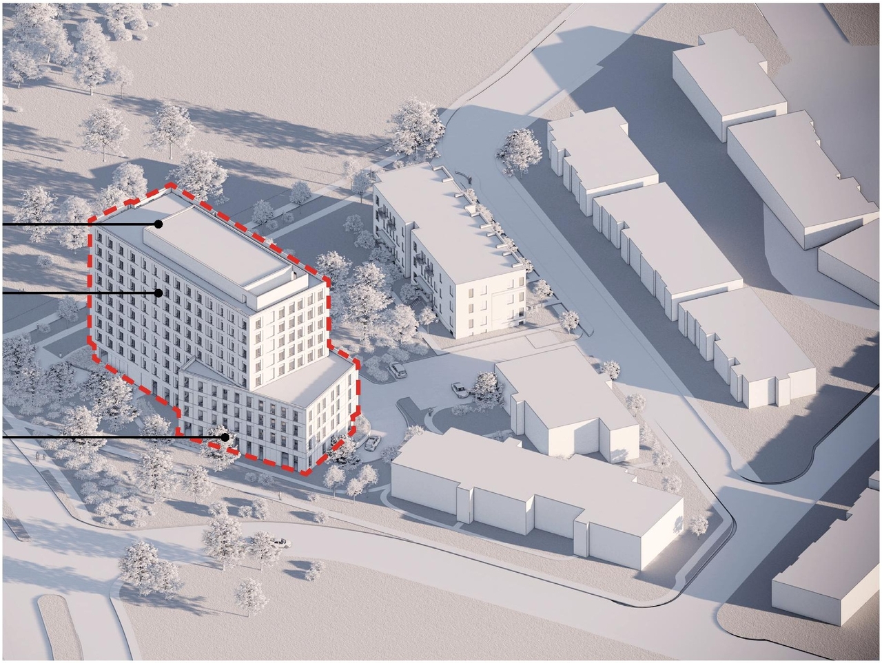 Rendering of building from page 35 of the file '2025-05-27 - Urban Design Brief - D07-12-25-0071'
