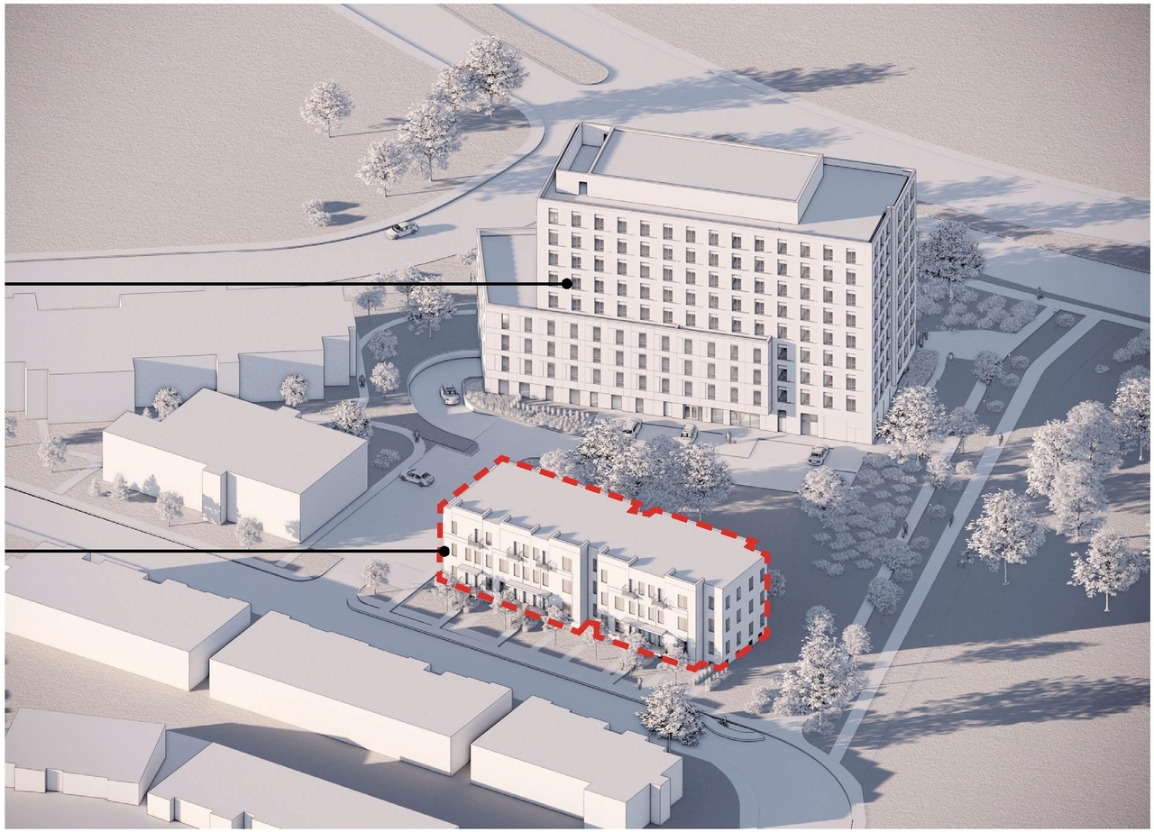 Rendering of building from page 37 of the file '2025-05-27 - Urban Design Brief - D07-12-25-0071'