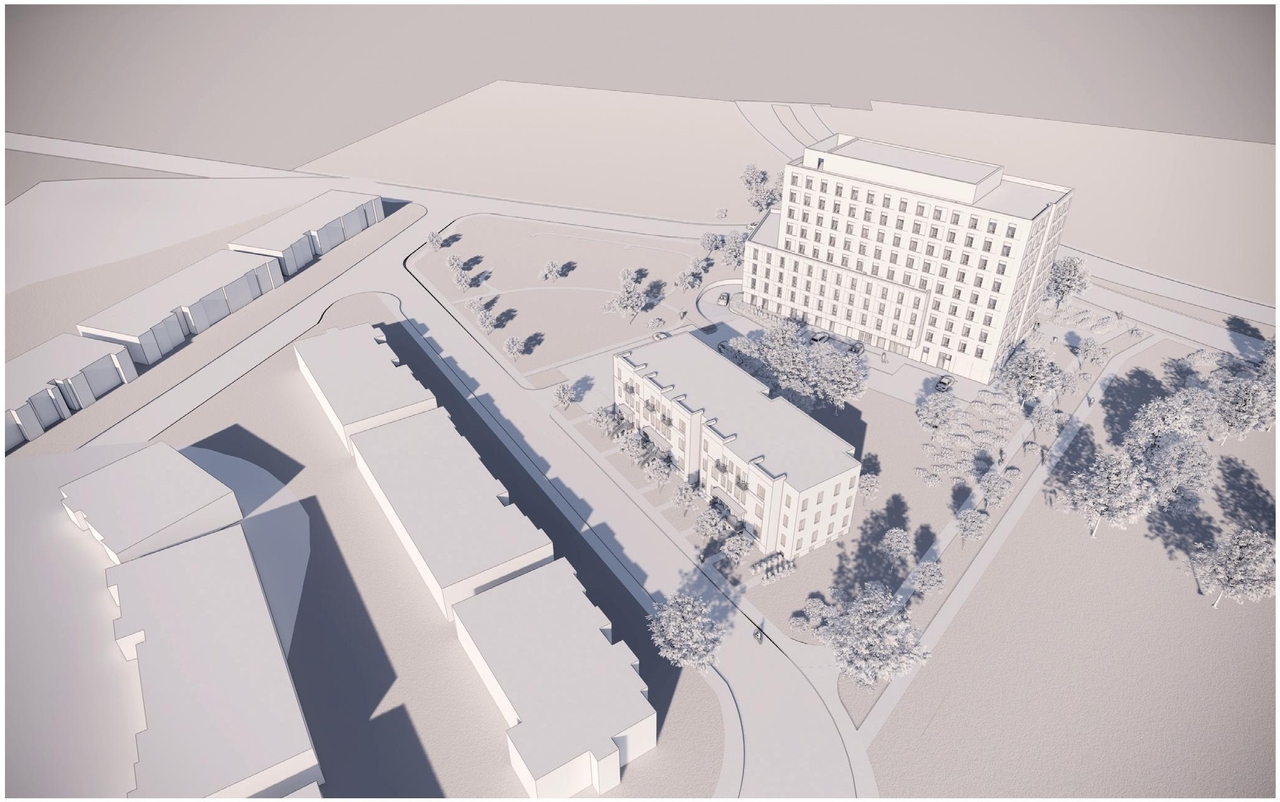 Rendering of building from page 39 of the file '2025-05-27 - Urban Design Brief - D07-12-25-0071'