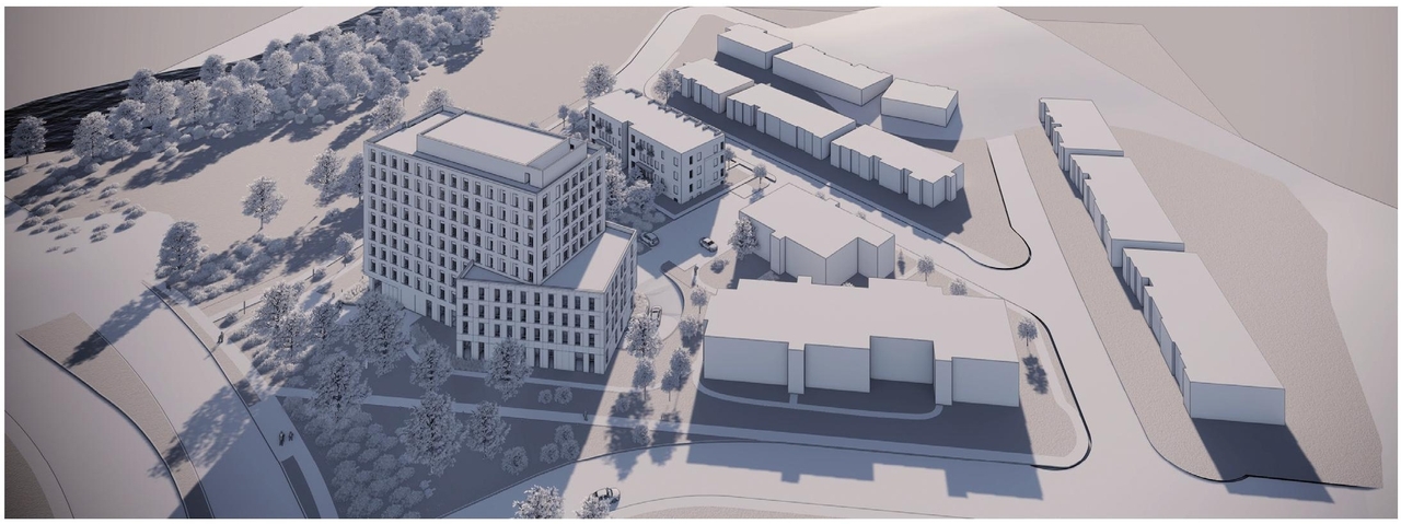 Rendering of building from page 40 of the file '2025-05-27 - Urban Design Brief - D07-12-25-0071'