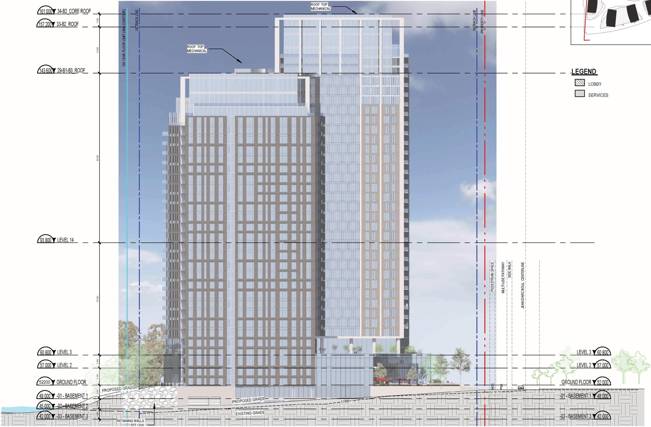 Rendering of building from page 57 of the file '2025-10-07 - Design Brief - D07-12-25-0073'