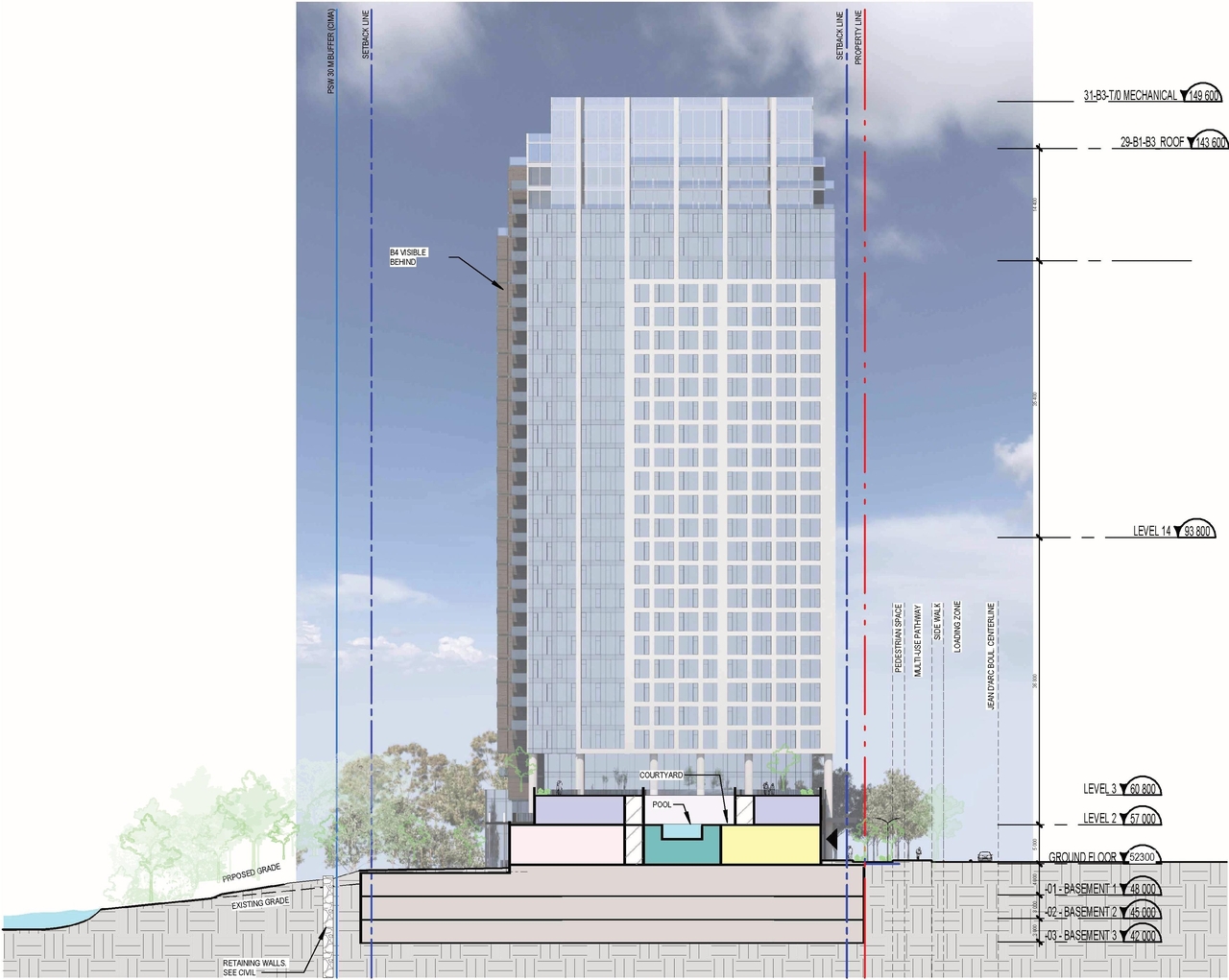 Rendering of building from page 58 of the file '2025-10-07 - Design Brief - D07-12-25-0073'