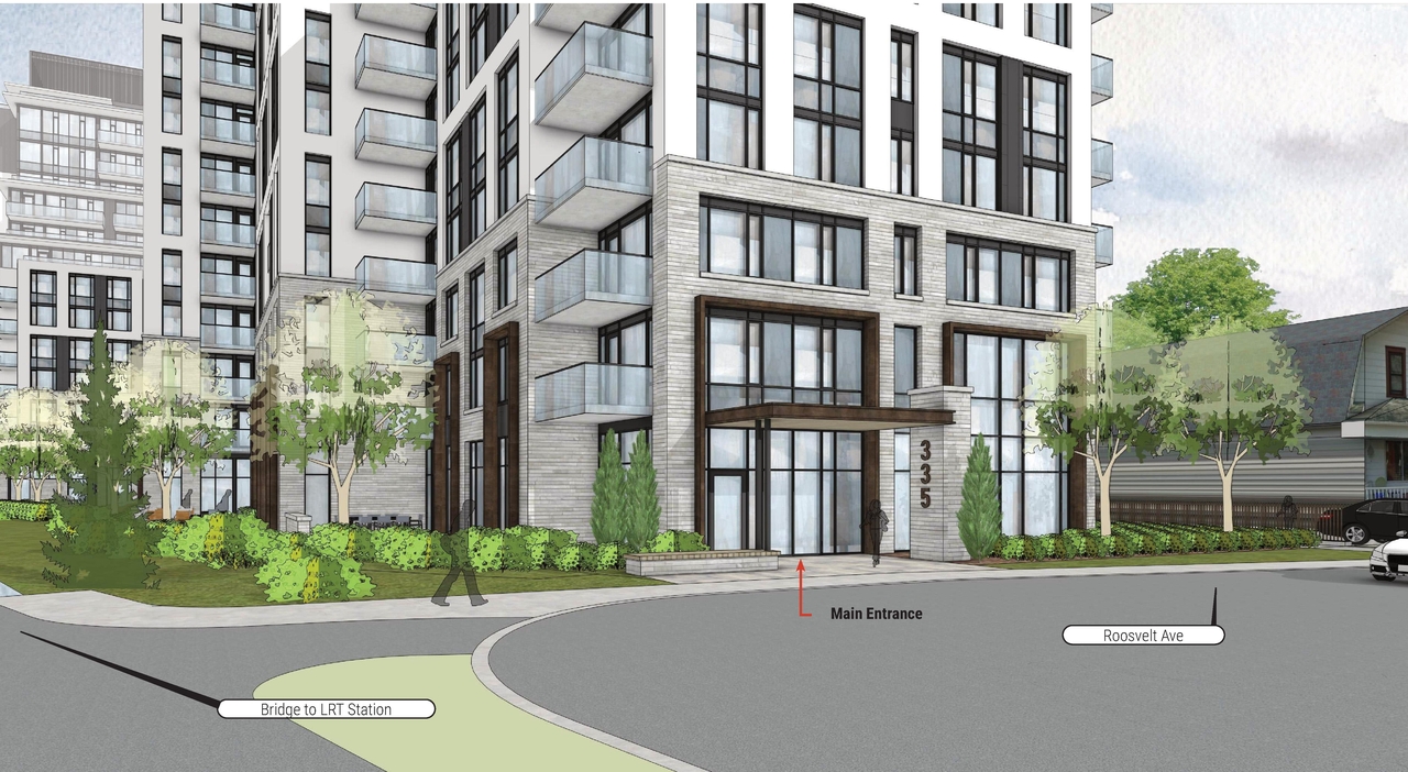 Rendering of building from page 31 of the file '2025-07-16 - Urban Design Brief - D07-12-25-0097'