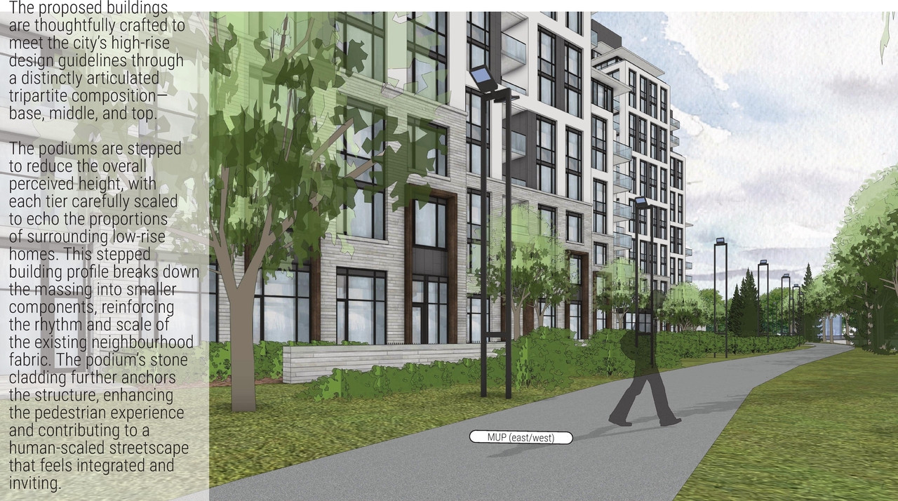 Rendering of building from page 33 of the file '2025-07-16 - Urban Design Brief - D07-12-25-0097'