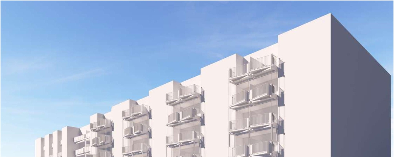 Rendering of building from page 43 of the file '2025-07-25 - Urban Design Brief - D07-12-25-0103'