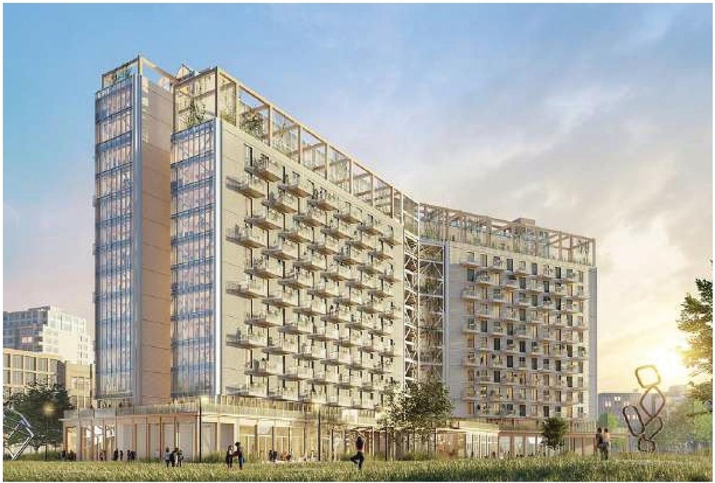 Rendering of building from page 54 of the file '2025-07-25 - Urban Design Brief - D07-12-25-0103'