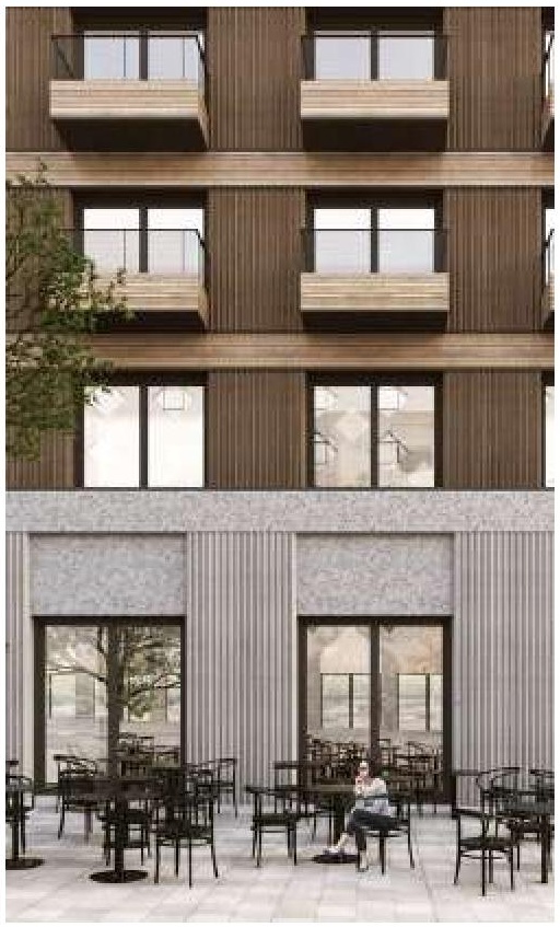 Rendering of building from page 55 of the file '2025-07-25 - Urban Design Brief - D07-12-25-0103'