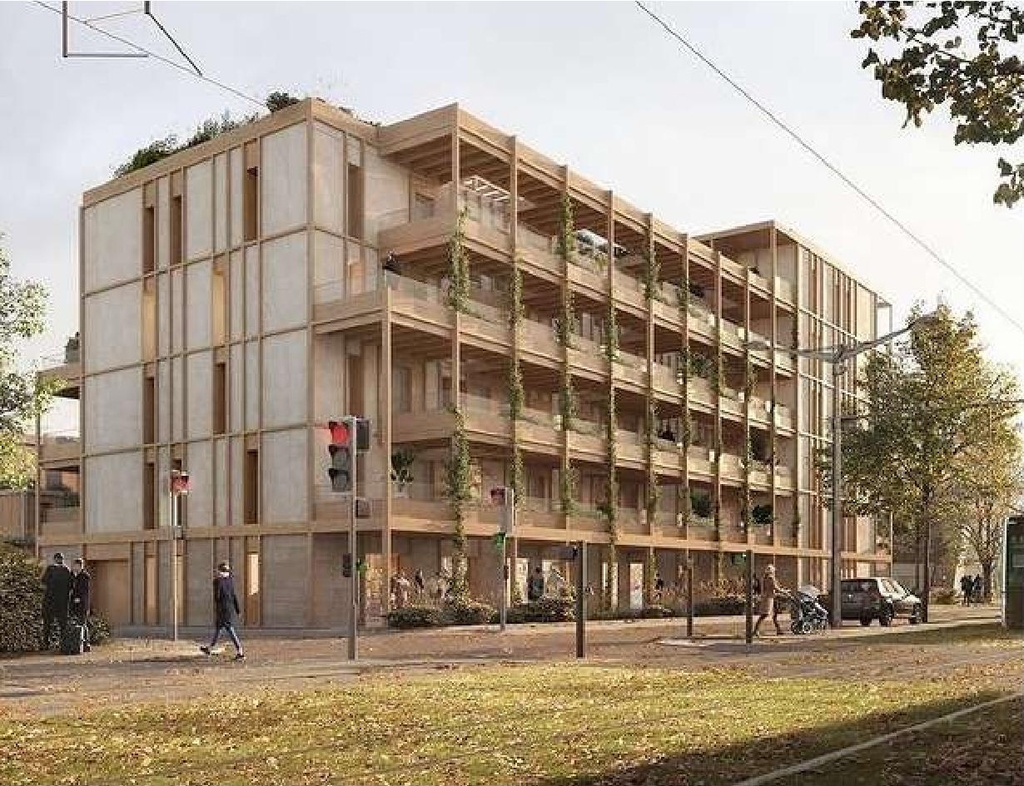 Rendering of building from page 55 of the file '2025-07-25 - Urban Design Brief - D07-12-25-0103'