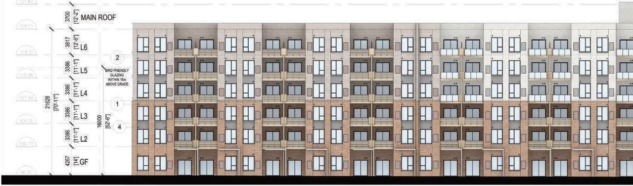 Rendering of building from page 56 of the file '2025-07-25 - Urban Design Brief - D07-12-25-0103'