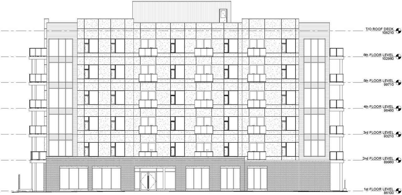 Rendering of building from page 23 of the file '2025-11-07 - Urban Design Review Panel - -D07-12-25-0106'