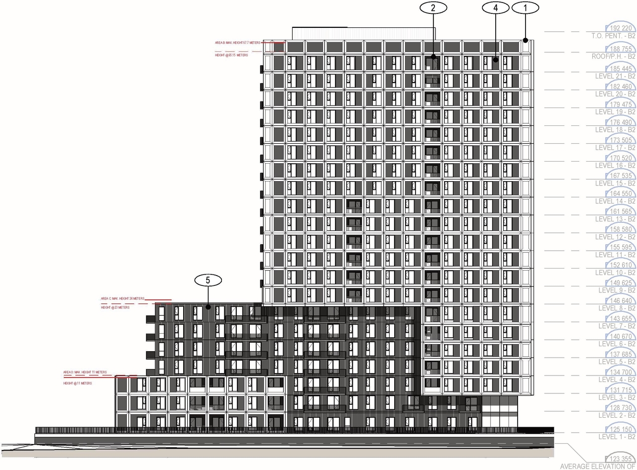 Rendering of building from page 74 of the file '2025-09-02 - Urban Design Review Panel Report - D07-12-25-0121'