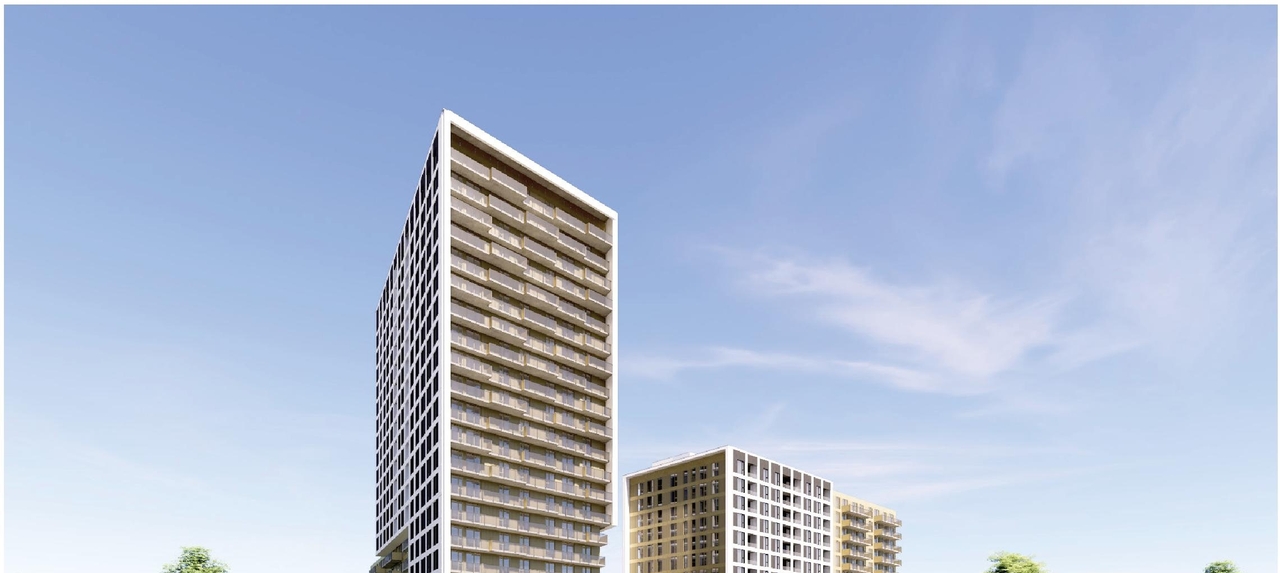 Rendering of building from page 6 of the file '2025-09-02 - Design Brief - D07-12-25-0121'