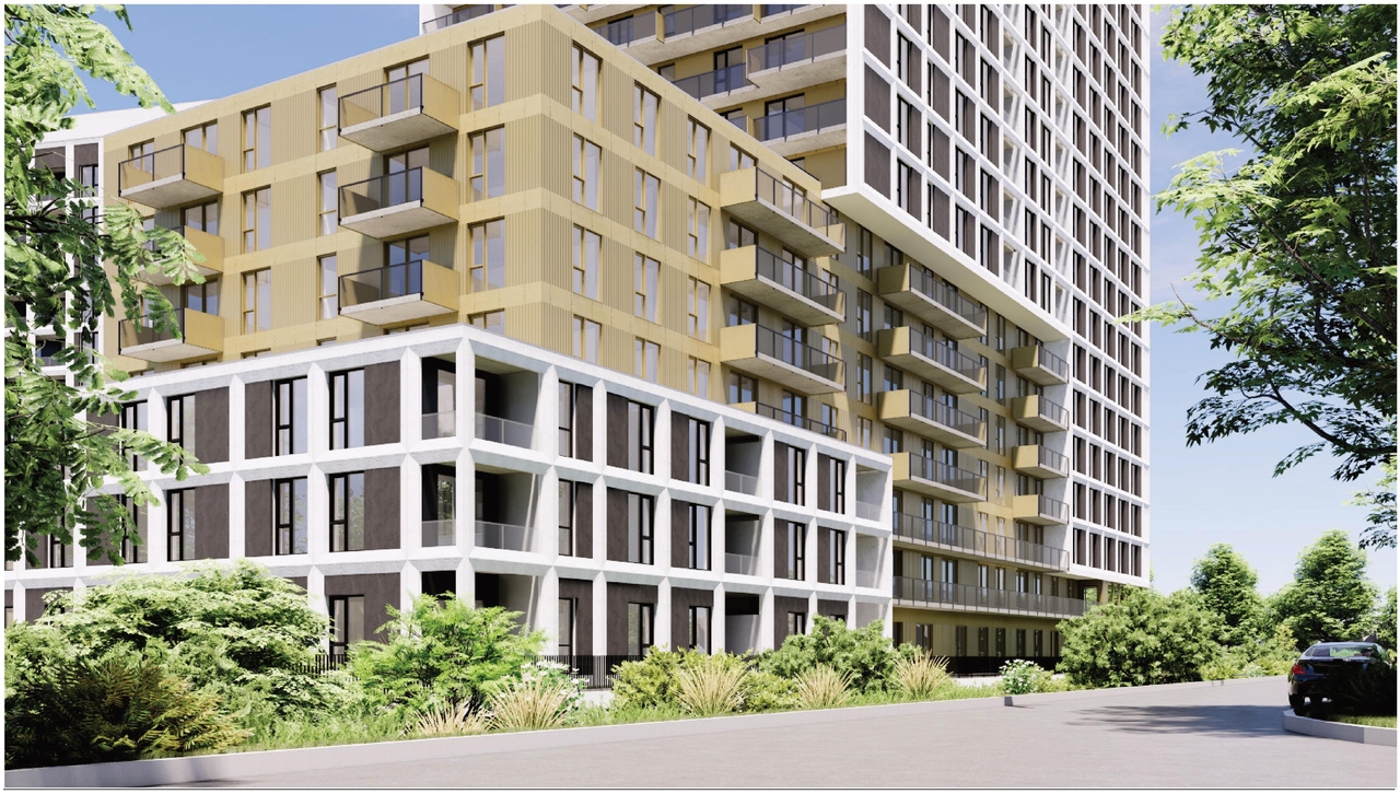 Rendering of building from page 45 of the file '2025-09-02 - Design Brief - D07-12-25-0121'