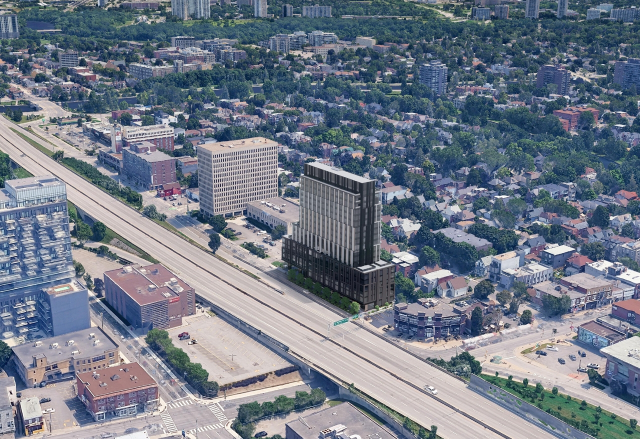 Rendering of building from page 10 of the file '2026-02-05 - Urban Design Brief - D07-12-26-0009'