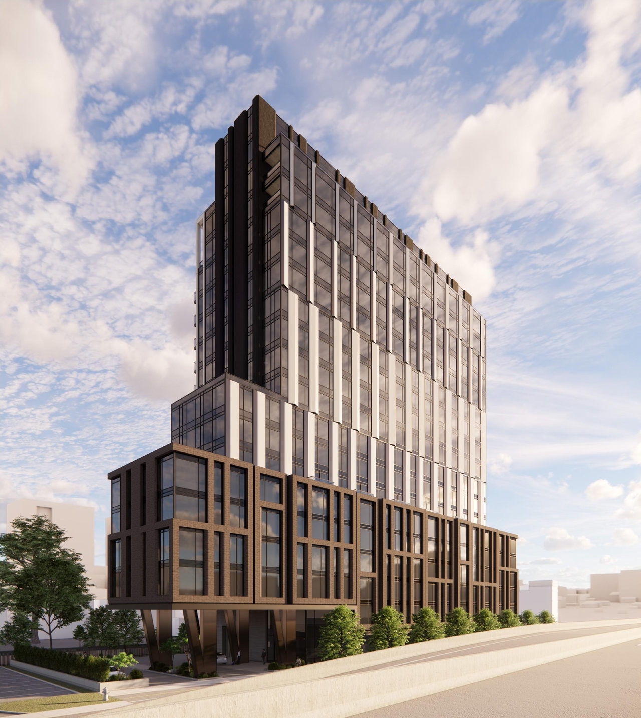 Rendering of building from page 14 of the file '2026-02-05 - Urban Design Brief - D07-12-26-0009'