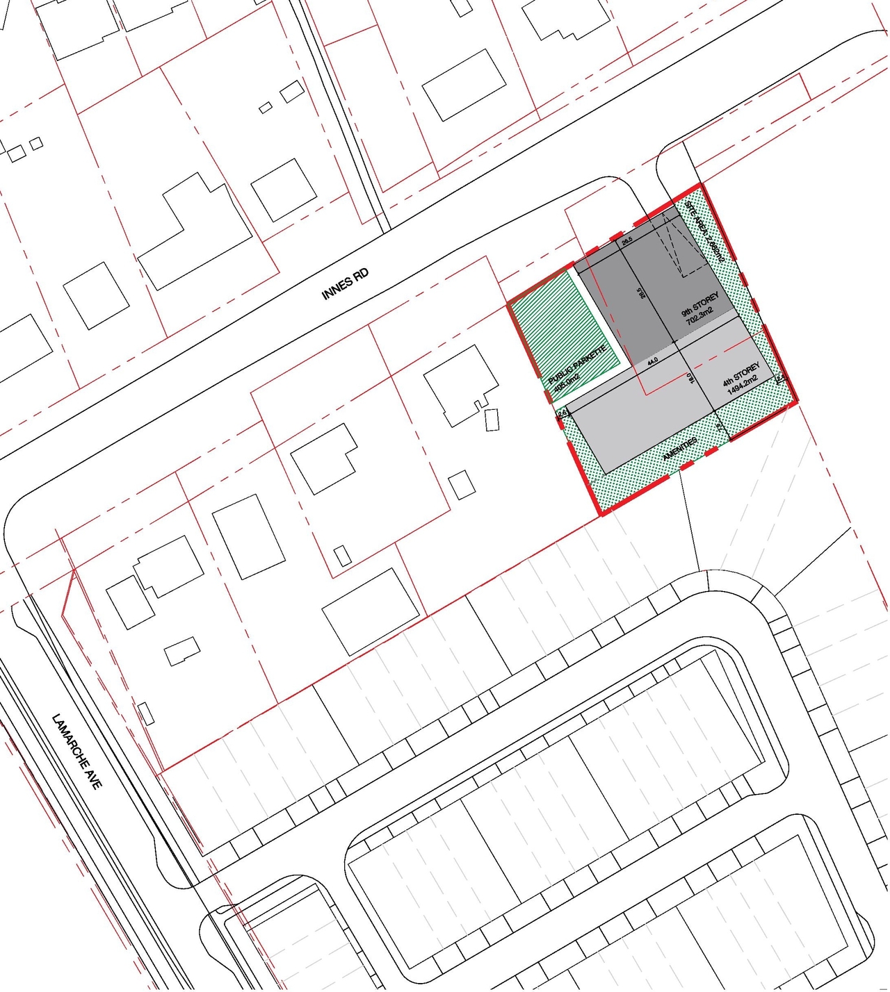 Construction site plan for project from page 44 of the file '2023-01-13 - Urban Design Brief - D07-16-22-0008'