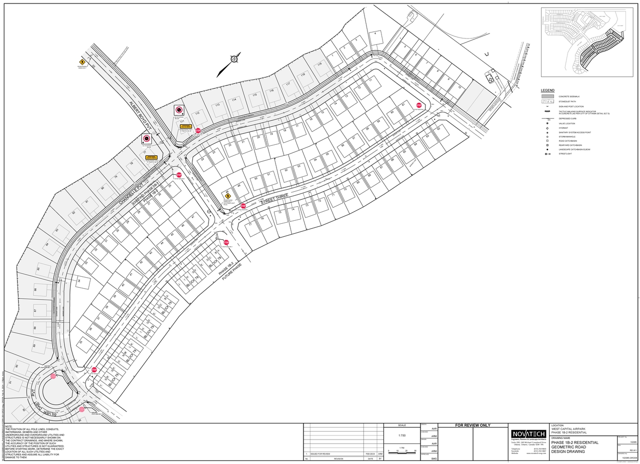 Construction site plan for project from page 1 of the file '2024-07-26 - Geometric Road Design Drawing 1 & 2 - D07-16-22-0017'