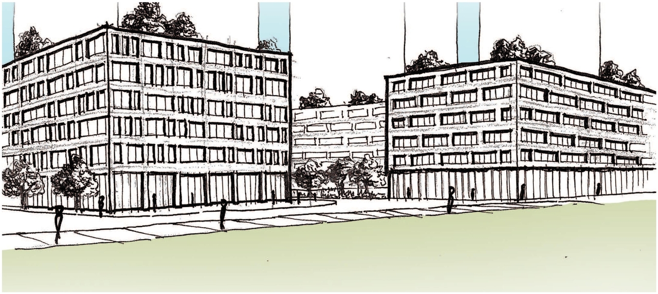 Rendering of building from page 20 of the file '2023-12-27 - Petries Landing III Design Brief - D07-16-23-0021'