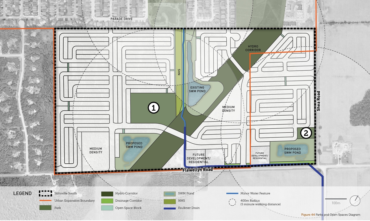 Construction site plan for project from page 45 of the file '2025-11-12 - stittsville SouthUrban Design Brief - D07-16-24-0020'