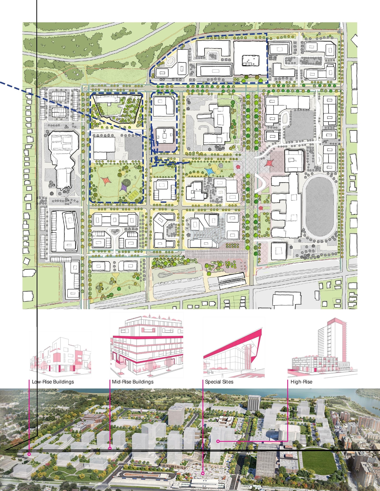Construction site plan for project from page 35 of the file '2024-12-09 - Urban Design Brief - D07-16-24-0022'