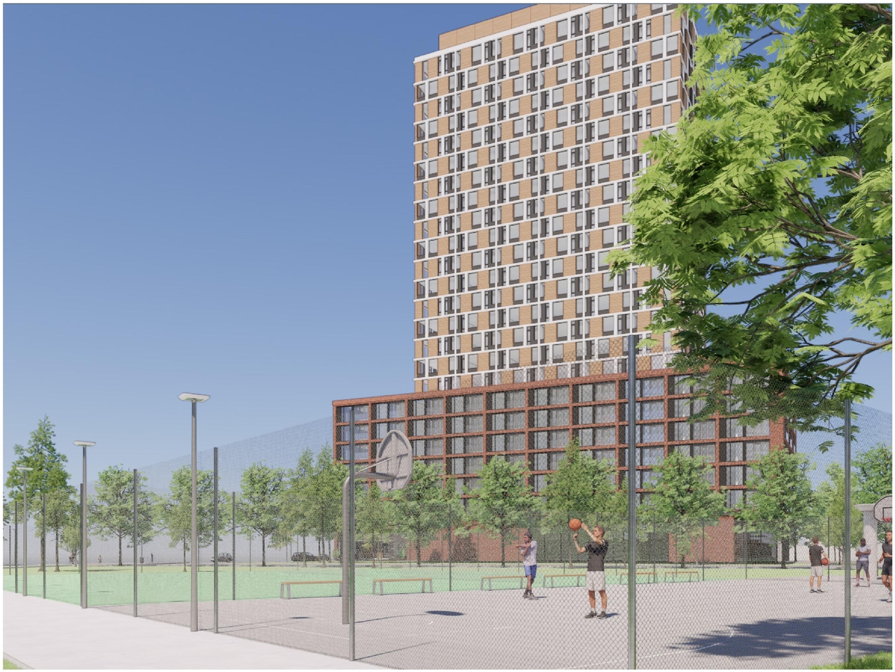 Rendering of building from page 45 of the file '2025-08-08 - Urban Design Brief - D07-16-25-0013'