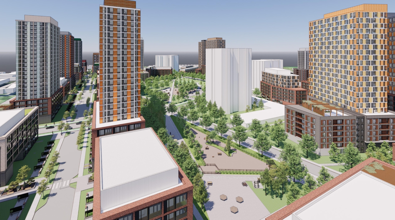 Rendering of building from page 46 of the file '2025-08-08 - Urban Design Brief - D07-16-25-0013'