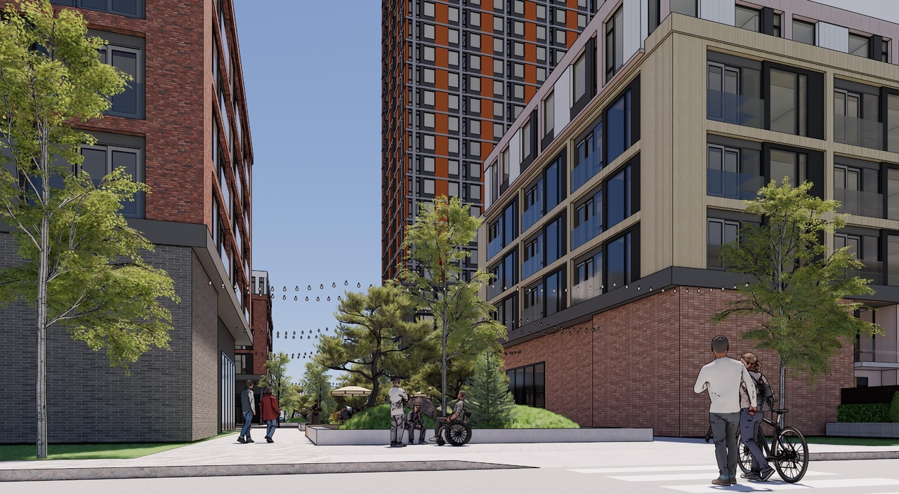 Rendering of building from page 51 of the file '2025-08-08 - Urban Design Brief - D07-16-25-0013'