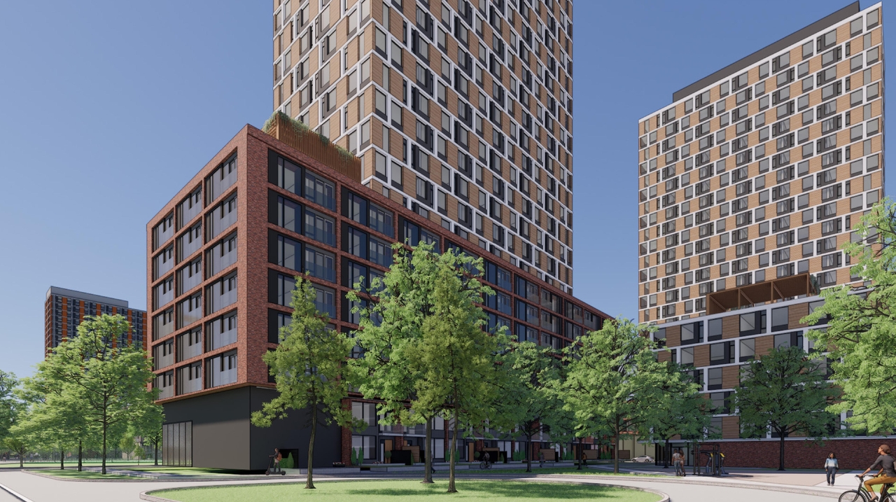 Rendering of building from page 52 of the file '2025-08-08 - Urban Design Brief - D07-16-25-0013'