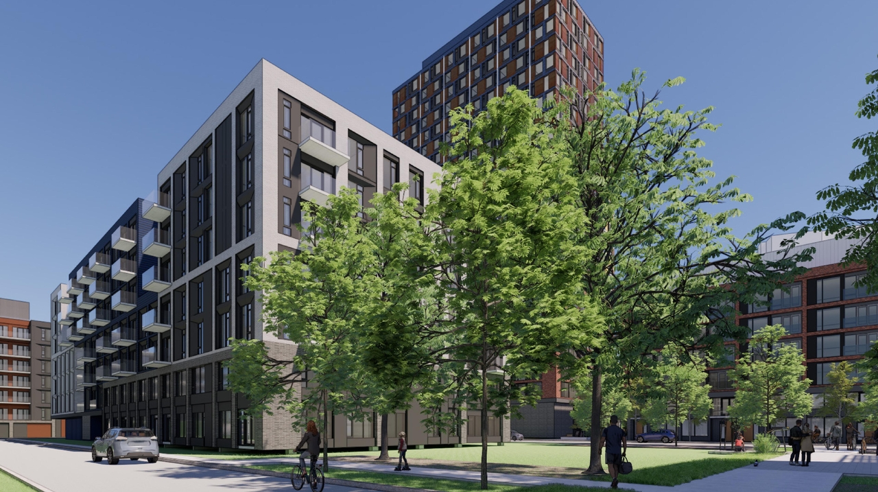 Rendering of building from page 53 of the file '2025-08-08 - Urban Design Brief - D07-16-25-0013'