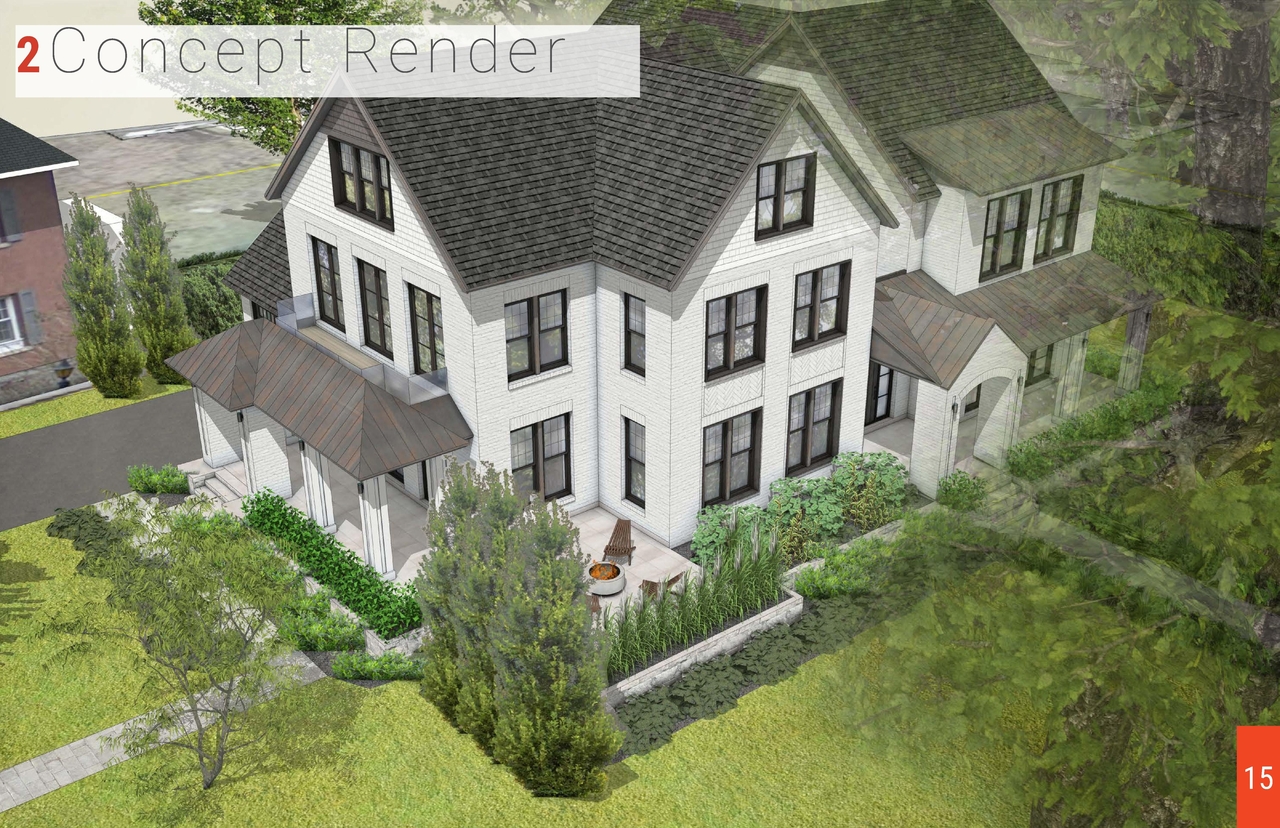 Rendering of building from page 5 of the file '1 Maple - 1112 Lisgar Proposed Renderings'