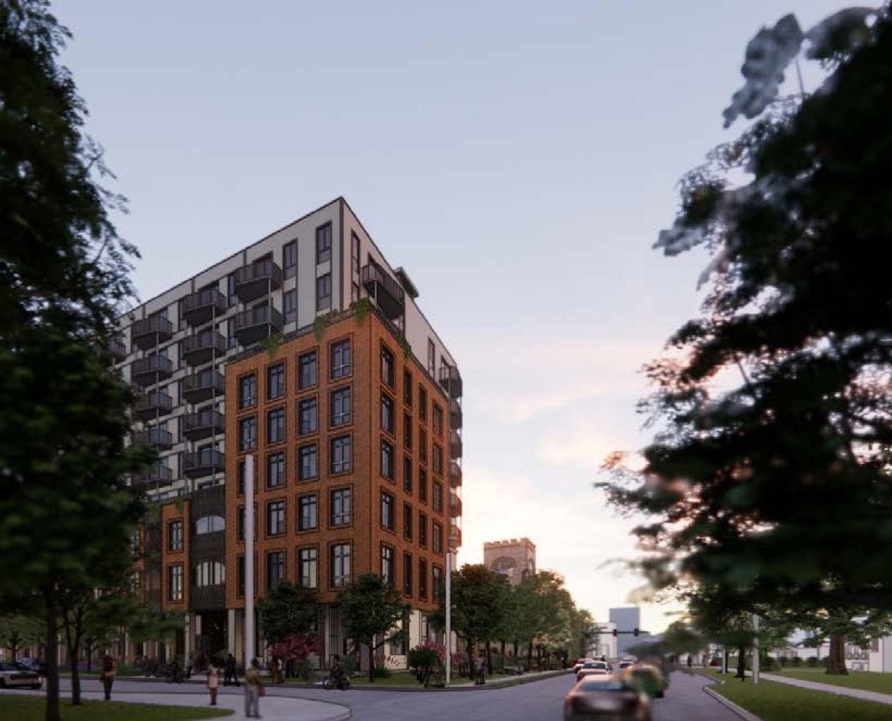 Rendering of building from page 19 of the file '315 Chapel Street - Design Brief'